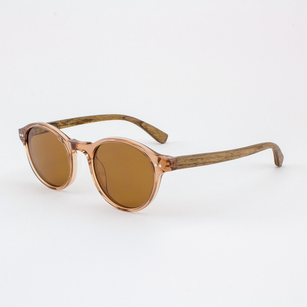Round champaign acetate & wood sunglasses