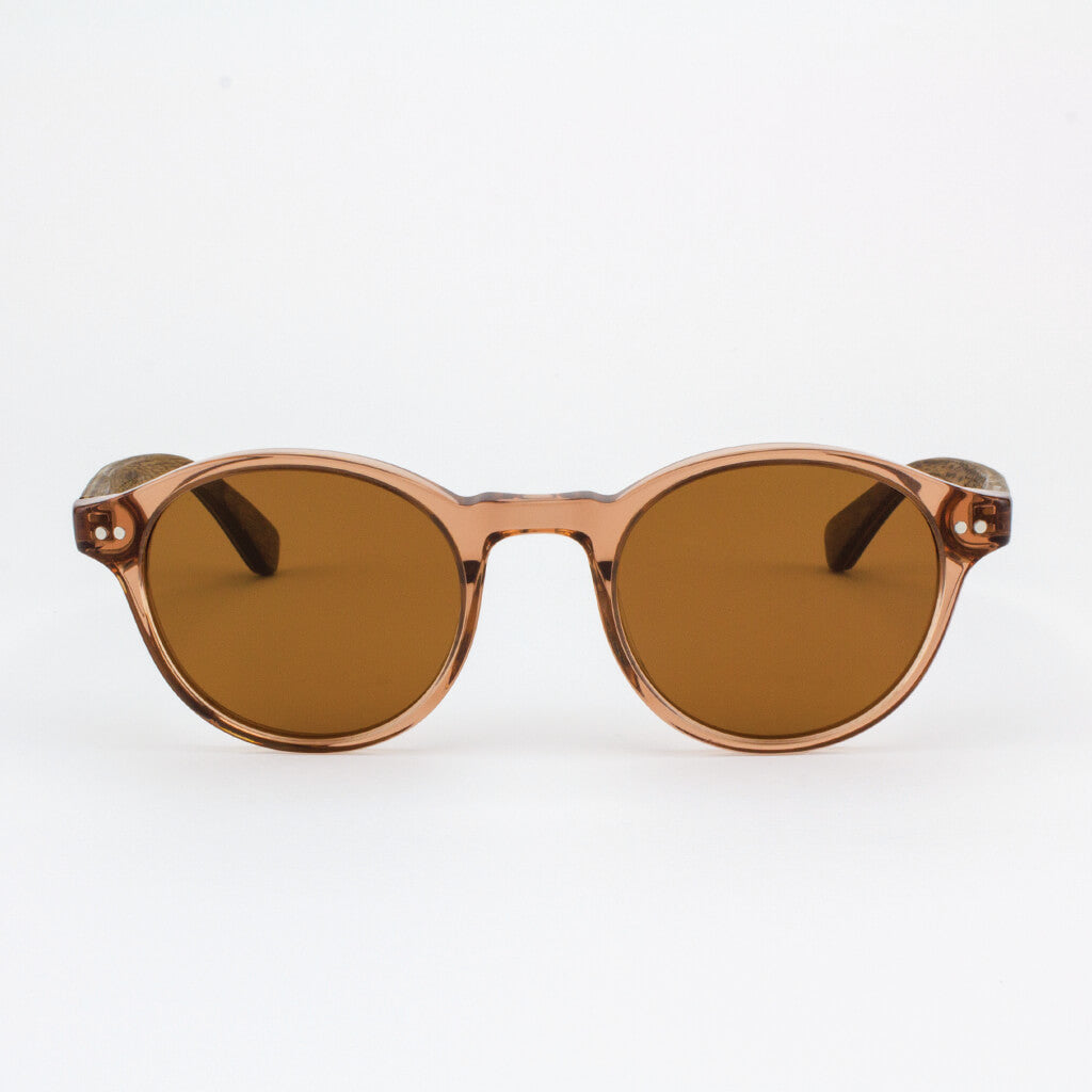 Round champaign acetate & wood sunglasses
