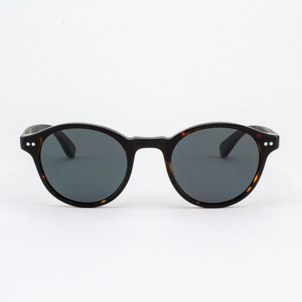 Round tortoise shell acetate with ebony wooden sunglasses