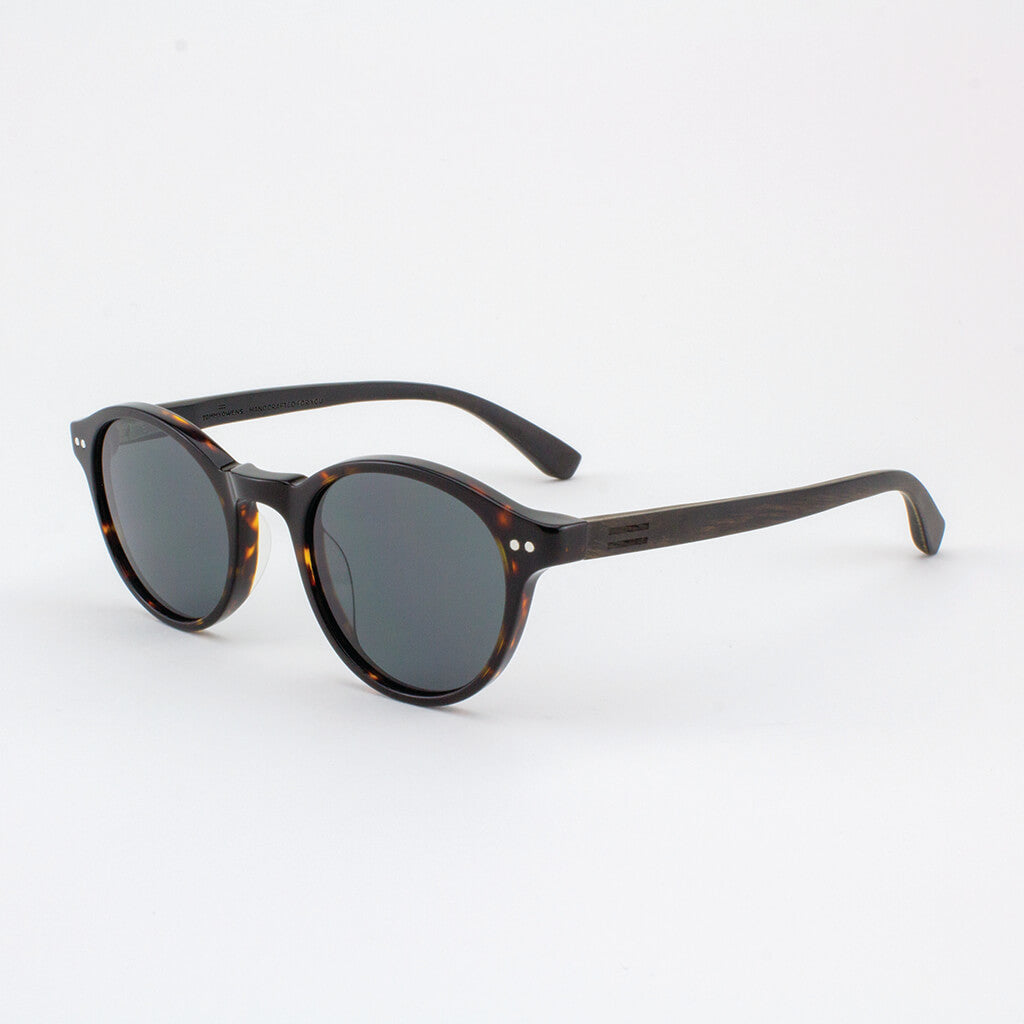 Round dark tortoise shell acetate with ebony wood sunglasses