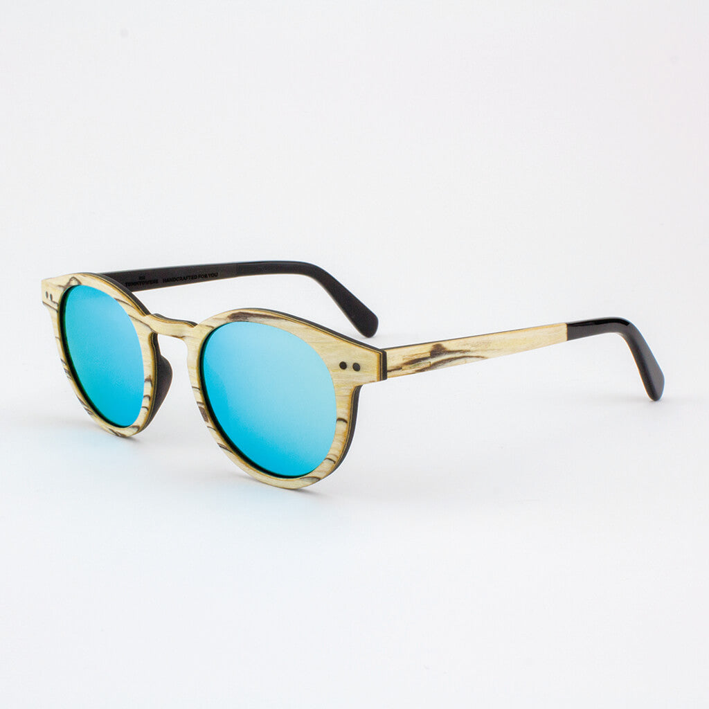 Marion white zebrawood adjustable wood sunglasses with piano black acetate temples