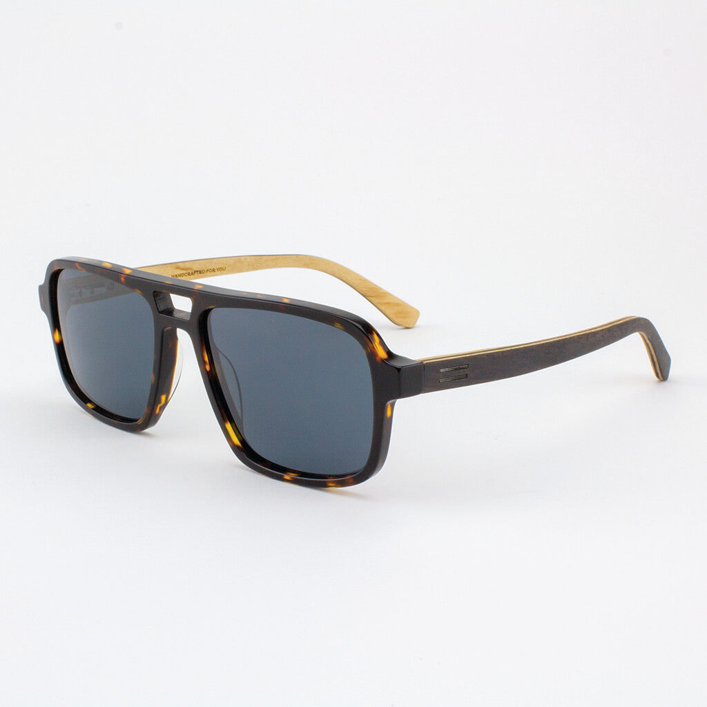 Rockledge Island Skye dark tortoise shell acetate and wood sunglasses with ebony temples