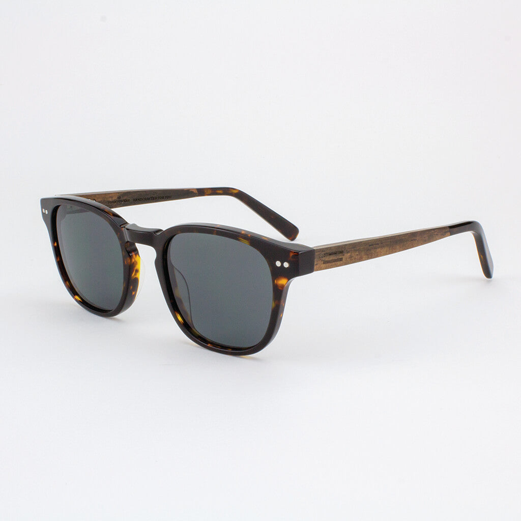 Pinecrest Island Skye dark tortoise shell acetate & wood sunglasses with ebony temples