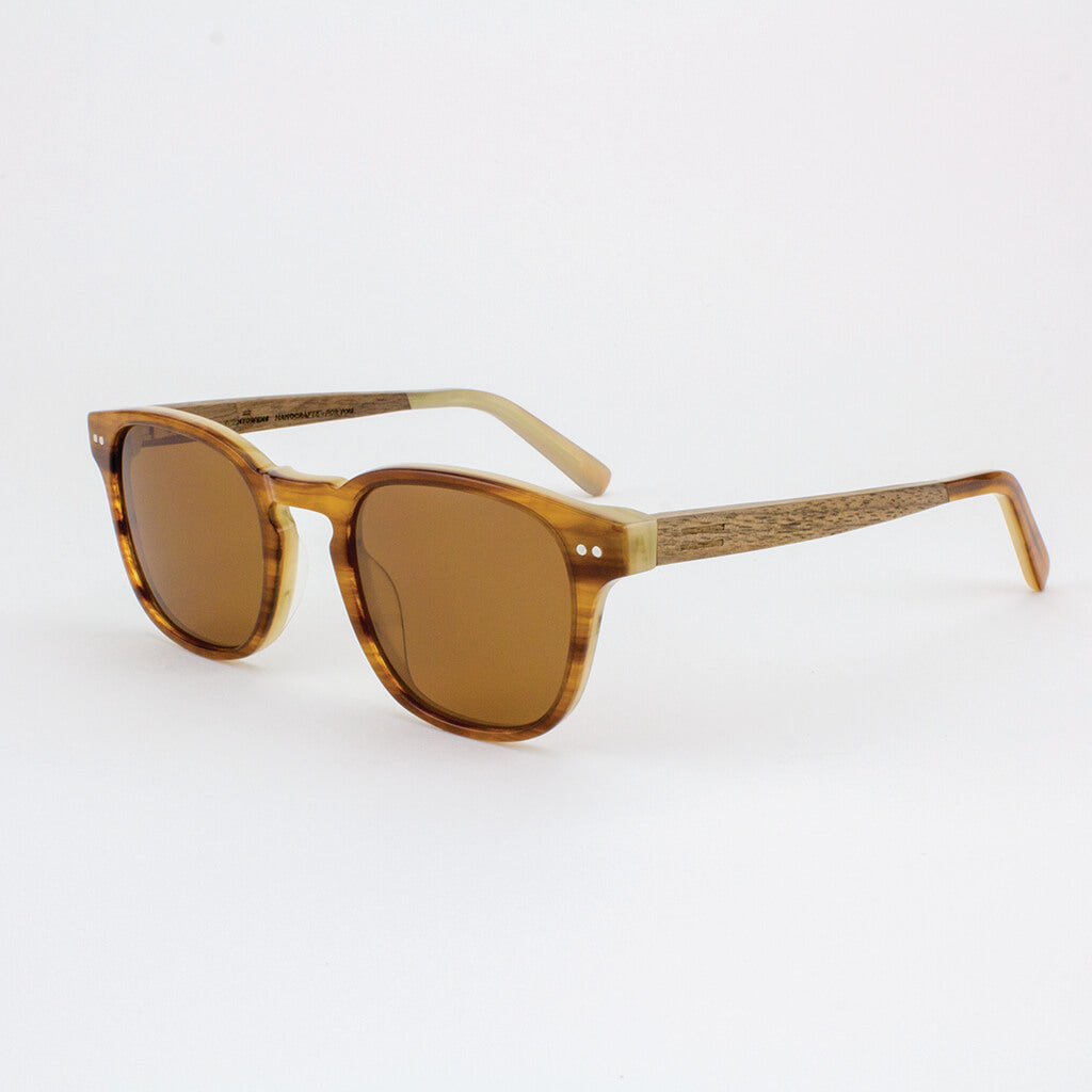 Pinecrest Havana cream and gold strips acetate & wood sunglasses with walnut temples
