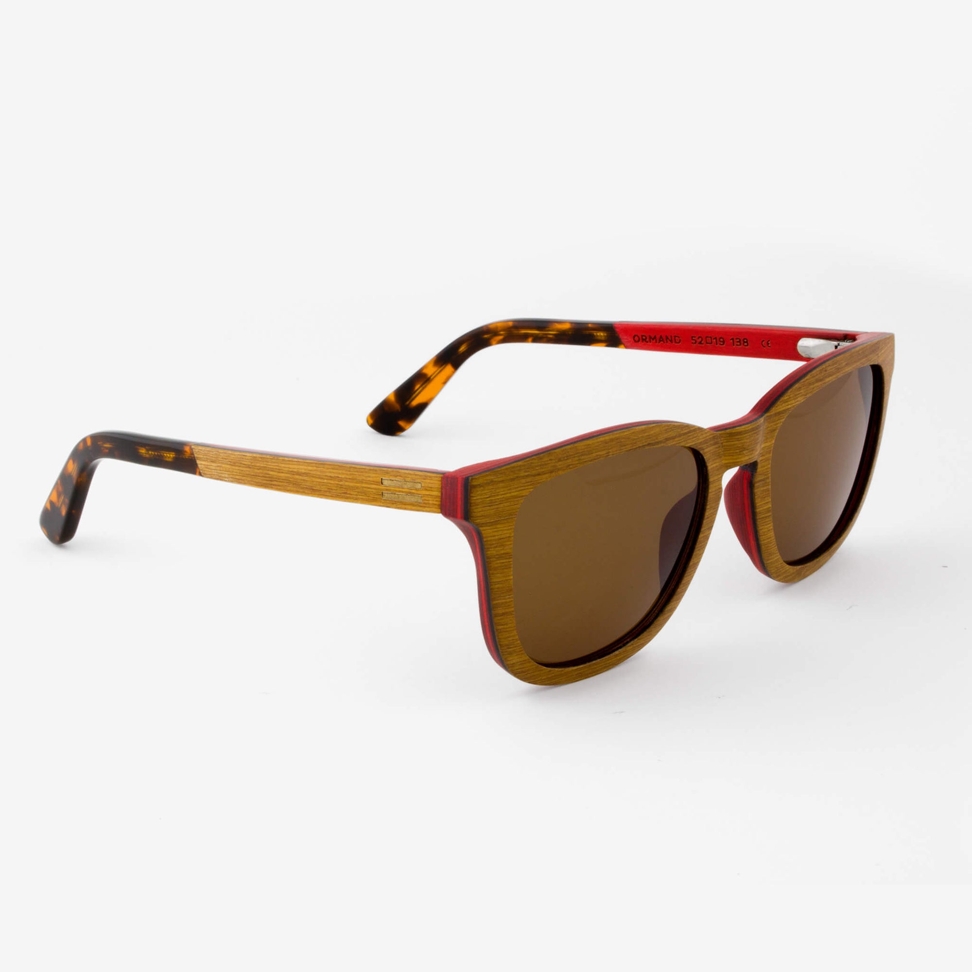 Ormand teak layered wood sunglasses with tortoise shell temples