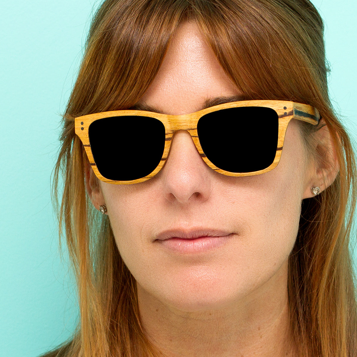 women wearing wayfarer style wood sunglasses