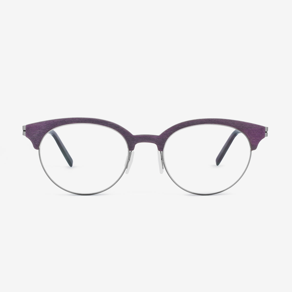 Lightweight purple wood and metal eyeglasses
