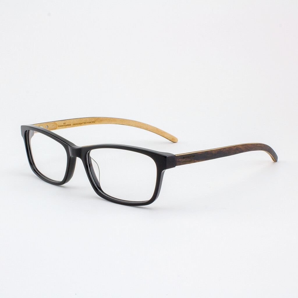 Piano black acetate and wood eyeglasses with ebony temples