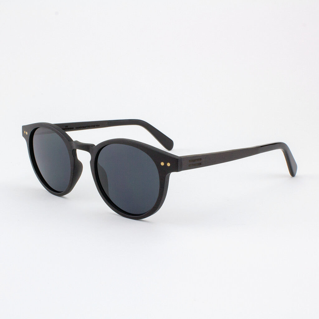 Marion ebony adjustable wood sunglasses with piano black acetate tips