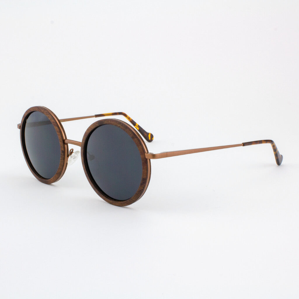 Largo matted gold metal wood sunglasses with tortoise shell acetate tips