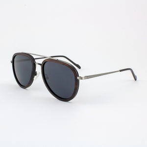 Mayport gunmetal lightweight titanium & ebony rimmed sunglasses with piano black acetate tips