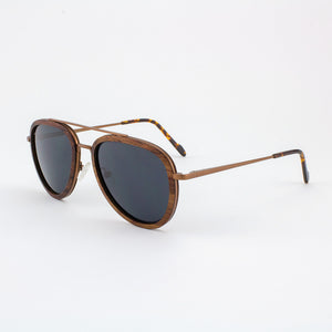 Mayport copper lightweight titanium & rosewood rimmed sunglasses with tortoise shell acetate tips