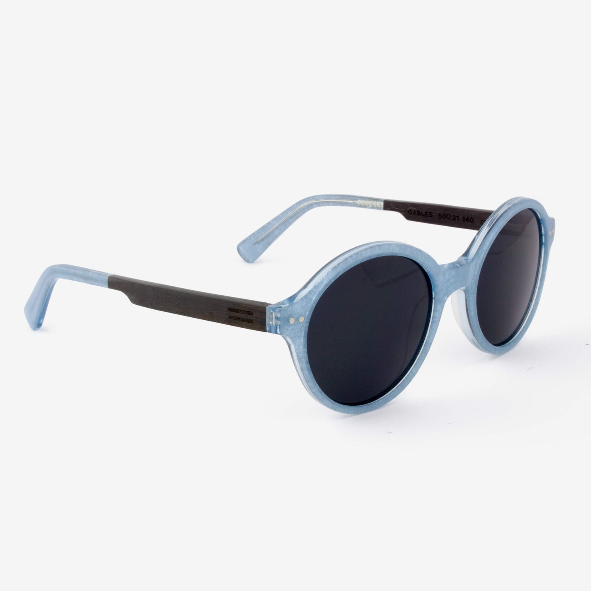 Gables light blue metallic fiber acetate and wood sunglasses with ebony wood temples