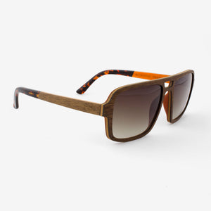 Rockledge black walnut adjustable wood sunglasses with orange interior and tortoise shell acetate tips