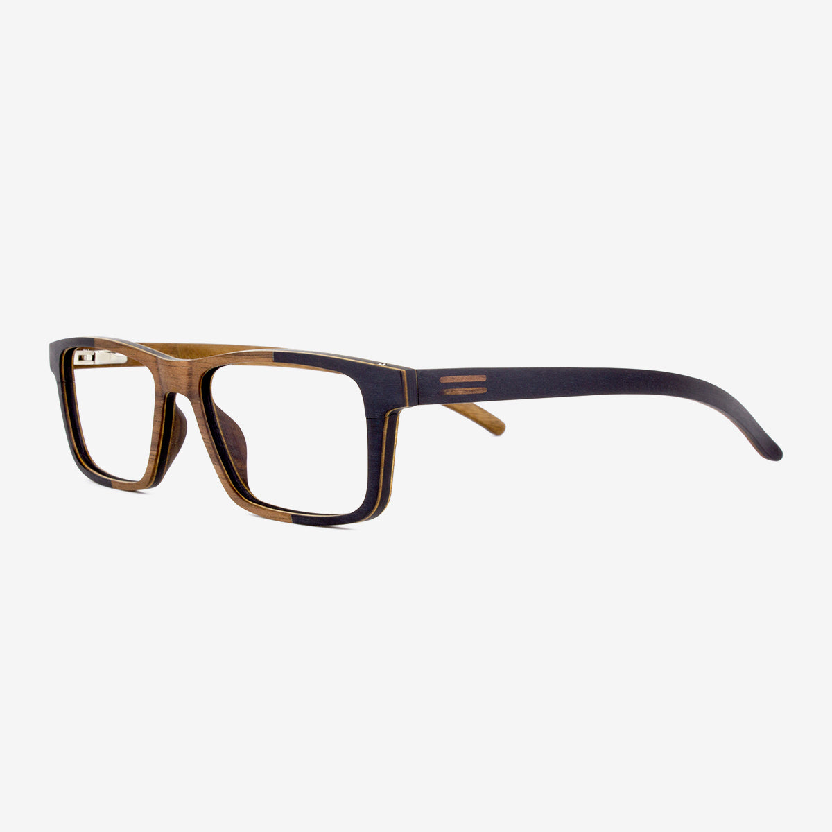 Handcrafted black maple and walnut wooden eyeglass frames