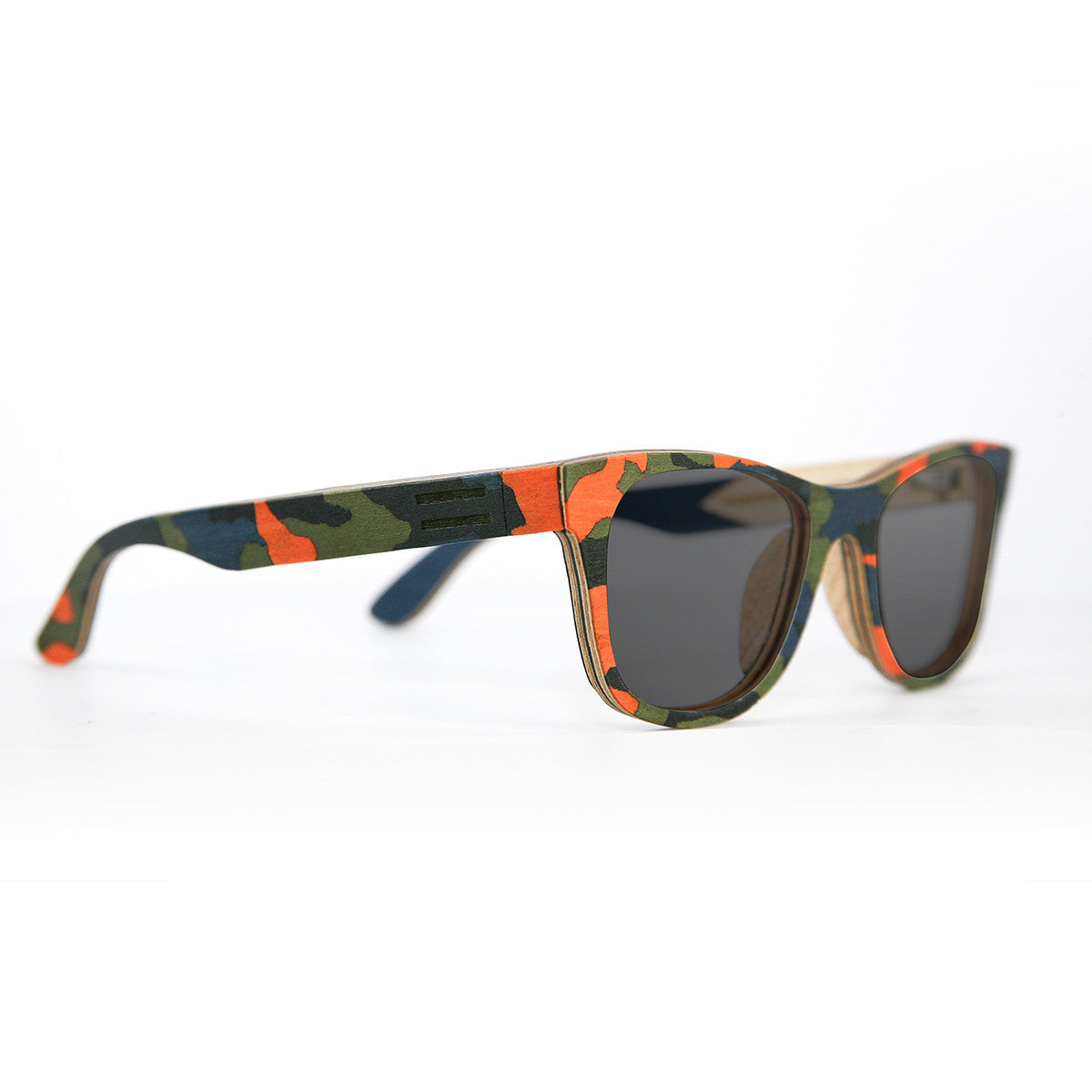 Orange-multi camouflage wood sunglasses