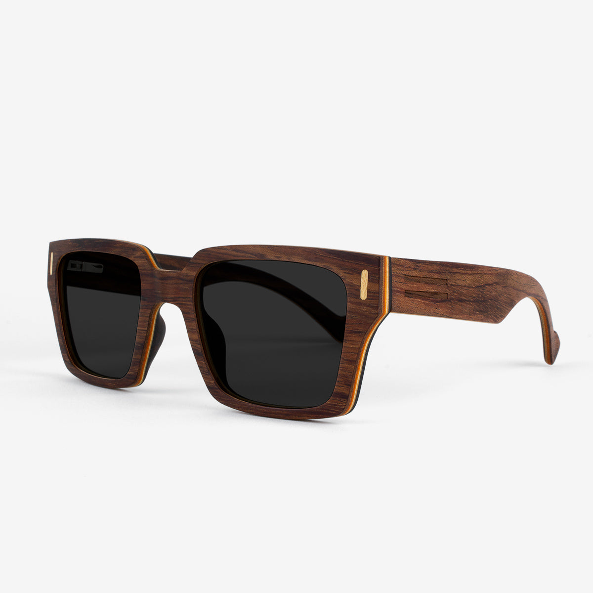 side photo of Rosewood Wooden sunglasses with orange racer stripe