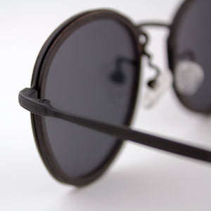 Richey black lightweight titanium & ebony wood sunglasses up close
