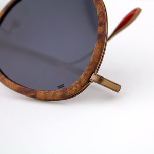 Richey copper lightweight titanium & burl wood sunglasses up close