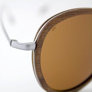 Richey silver lightweight titanium & walnut wood sunglasses up close