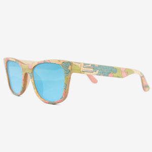 Pink and light blue camouflage wood sunglasses